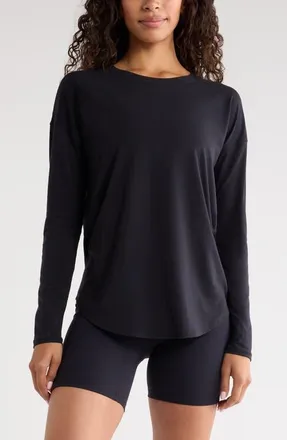 Zella Breathe Long Sleeve Performance T-Shirt in Black at Nordstrom, Size X-Small