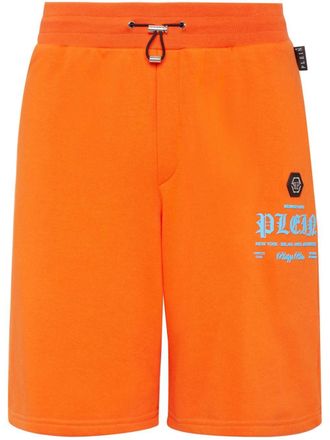 Philipp Plein logo-print track shorts - men - Polyester/Cotton - M - Orange