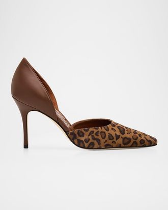 Manolo Blahnik 90mm Taylerbinu Leopard Mixed Leather Pumps
