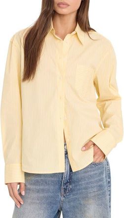 Good American Boxy Stripe Cotton Poplin Blend Button-Up Shirt in Butterbeam Stripe at Nordstrom, Size 5X-Large