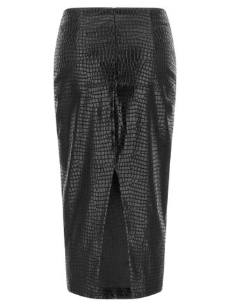 Nude Crocodile-Textured Coated Skirt - Black