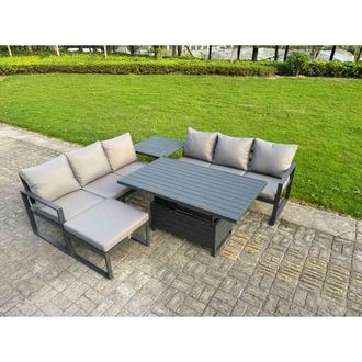 Fimous Aluminum 5-Piece Sofa Set with Lifting Table, Side Table, Big Stool in Dark Grey