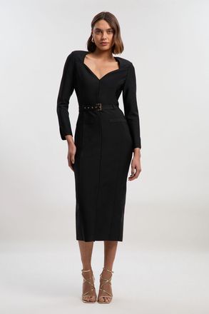 Karen Millen Womens Figure Form Bandage Belted Midi Dress - Black - Size X-Small