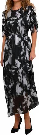 Kaffe Kalifa Chiffon Half Sleeves Midi Dress In Black Grey Blurry Graphics
