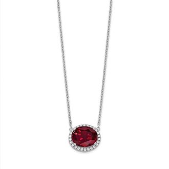 Diamond2Deal 14k White Gold Oval Created Ruby and Diamond Halo Pendant Necklace
