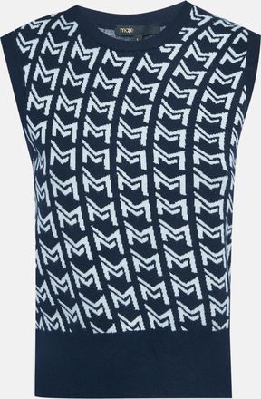 Maje Blue Monogram Jacquard Sleeveless Sweater