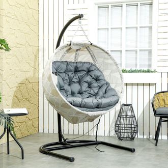 OUTSUNNY Hanging Egg Chair Outdoor Indoor Swing Chair, Folding Basket in Grey