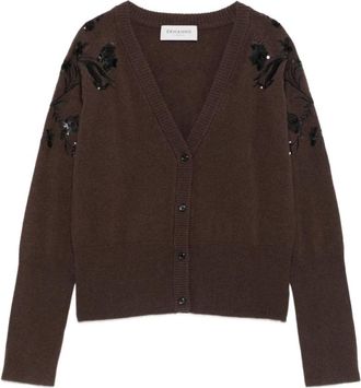 Ermanno Scervino Cardigans, female, Brown, Size: S Brown Wool Knit V-Neck Sweater