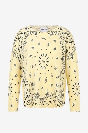 Kujten Ausgefranster Kaschmirpullover mit Print Mela Bandana