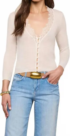 L'agence The Eluna Lace Detail Cardigan In Ivory
