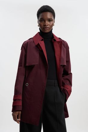 Karen Millen Womens Colour Block Belted Tailored Short Trench Coat - Wine - Size 10 UK