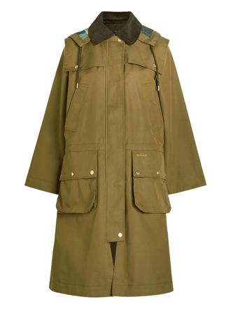 Barbour corduroy collar hooded coat - women - Cotton/Polyester/Polyester - 10 - Green