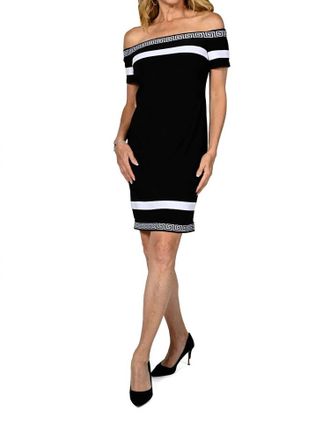 Joseph Ribkoff Off-Shoulder Knit Dress In Black/white