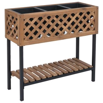 Hhg Jardinera Hhg-468, Maceta Para Flores Y Plantas, Para Interior Y Exterior, De Madera De Acacia Con Certificaci&oacute;n Mvg, 78 X 82 X 32 Cm, Marr&oacute;n Claro