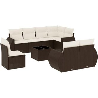 vidaXL Set De Sof&aacute;s De Jard&iacute;n 9 Pzas Y Cojines Rat&aacute;n Sint&eacute;tico Marr&oacute;n Vidaxl