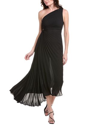 Nicole Miller Accordion Pleated One-Shoulder Midi Dress