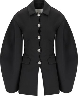 Ganni BLAZER MONOPETTO IN NEOPRENE NERO GANNI