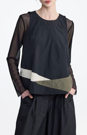 Luukaa D'Celli Tallora Asymmetric Panel Taffeta Top in Black at Nordstrom, Size 14