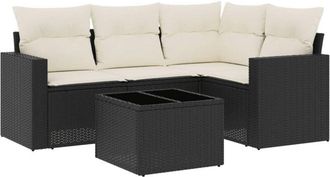 vidaXL Set De Muebles De Jard&iacute;n 5 Pzas Y Cojines Rat&aacute;n Sint&eacute;tico Negro Vidaxl