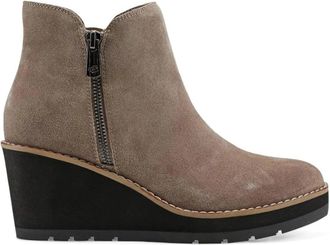 Easy Spirit Jayda Boots Womens Taupe Suede Wedge Heel Ankle Bootie LION136
