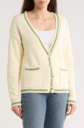 Bobeau Varsity Cotton Cardigan in Cream/Sage at Nordstrom Rack, Size X-Large