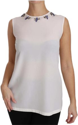 Dolce & Gabbana Fairy Tale Embellished Silk Blouse - Dames - Tops zonder mouwen - Wit - S - Pailletten - Tops