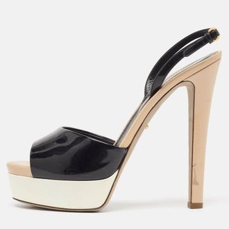 Sergio Rossi Black Patent Leather Open Toe Platform Ankle Strap Sandals