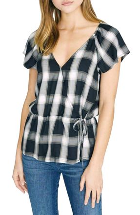 Sanctuary Sunstone Faux Wrap Top In Be Real Plaid