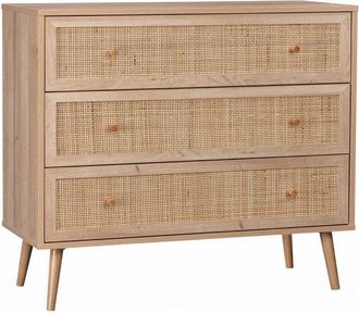 Sweeek Sweeek - 3-drawer chest with wood and cane effect, Boheme, Natural, 90x39x79 cm