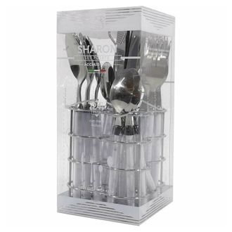 Trade Shop Trade Shop - Servizio Posate 24 Pezzi Bianco In Acciaio Inox Con Stand Sharon Tavola Cucina
