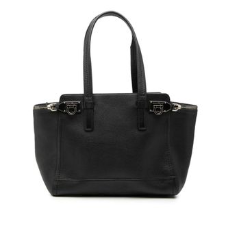 Ferragamo Black Leather Handbag Shoulder Bag Tote Bag (Pre-Owned)