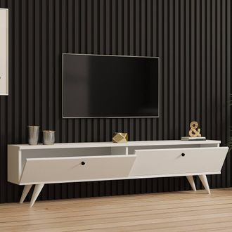 Dmora Mueble Tv Atestino, 2 Puertas, 2 Compartimientos, Apertura Abatible, 160x25x40h Cm Blanco