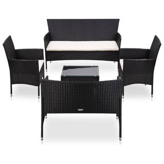 vidaXL Set Muebles De Jard&iacute;n Y Cojines 5 Piezas Rat&aacute;n Sint&eacute;tico Negro Vidaxl