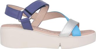 Wonders Blauwe damessandaal- klittenbandsluiting - Dames - Sleehakken - Veelkleurig - 41 EU - Leer - Schoenen