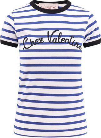 Valentino Striped Cotton T-Shirt With Embroidered Logo-Donna