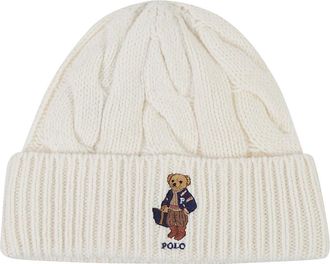 Ralph Lauren Polo Bear Cable-Knit Muts - Dames - Hoeden - Wit - ONE Size - Wol - Accessoires