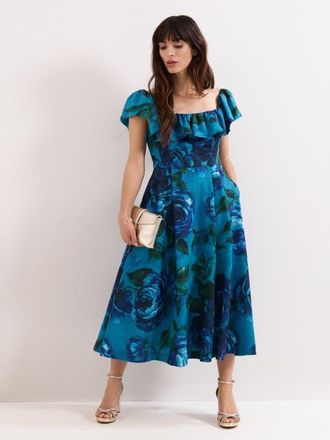 Phase Eight Brianne Floral Midi Dress in Blue at Nordstrom, Size 12