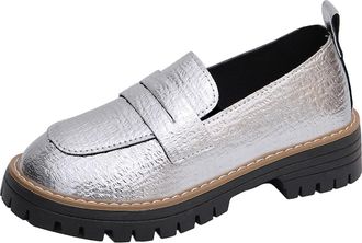 Generic Loafers for Women Elegant Slip On Loafer Shoe Stylish Sparkly Round Toe Low Chunky Heel Comfortable Wide Width Walking Shoes Work Parties Silver