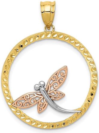 Diamond2Deal 14k Two-tone Gold White Rhodium Dragonfly Pendant