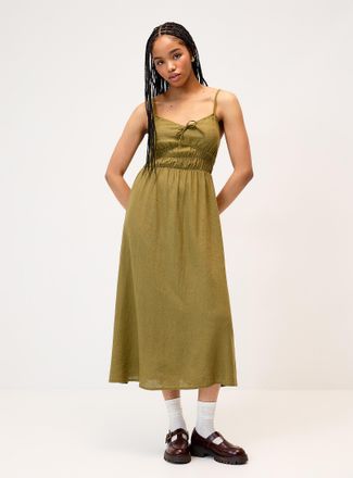 Twik Womens Smocked bust linen-blend midi dress