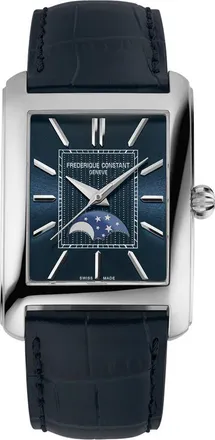 Frederique Constant Classics Carr&eacute;e Moonphase Automatic Tank Leather Strap Watch, 30mm x 42.3mm in Blue at Nordstrom
