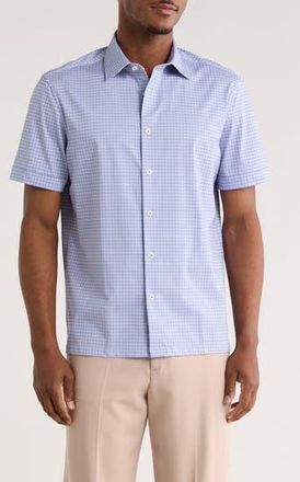 Bugatchi Print Short Sleeve Button-Up Shirt in Lavender at Nordstrom Rack, Size Xxx-Large
