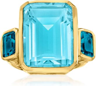 Ross-Simons Blue Quartz and London Blue Topaz 3-Stone Ring in 18kt Gold Over Sterling