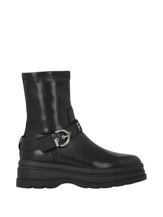 Pinko Ankle Boots With Silver Buckle And Sturdy Sole