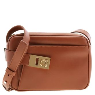 Ferragamo Brown Leather Gancini Crossbody Bag