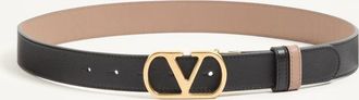 Valentino Garavani VLogo Signature Reversible Shiny Calfskin Belt - 30Mm / 1.2 In. Woman BLACK/BEIGE 065