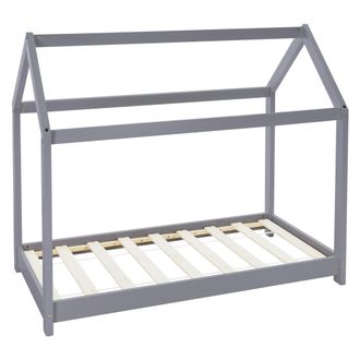 ML Design Ml-design Cama Infantil Casa Gris Claro 70x140 Cm De Madera De Pino Con Techo Y Somier Estructura De Listones, Cuna De Suelo Maciza En Forma De Casita