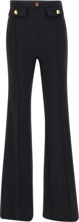 Elisabetta Franchi Stretch Cr&ecirc;pe Palazzo Broek met Logo Rivet - Dames - Wijde Broeken - Zwart - M - Polyester - Broeken