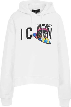 Dsquared2 Logo Print Hoodie - Dames - Hoodies - Wit - XS - Katoen - Hoodies & sweatvesten