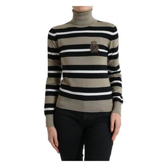 Dolce & Gabbana Turtlenecks, female, Multicolor, XS, Multicolor Stripes Logo Turtle Neck Pullover Jumper
